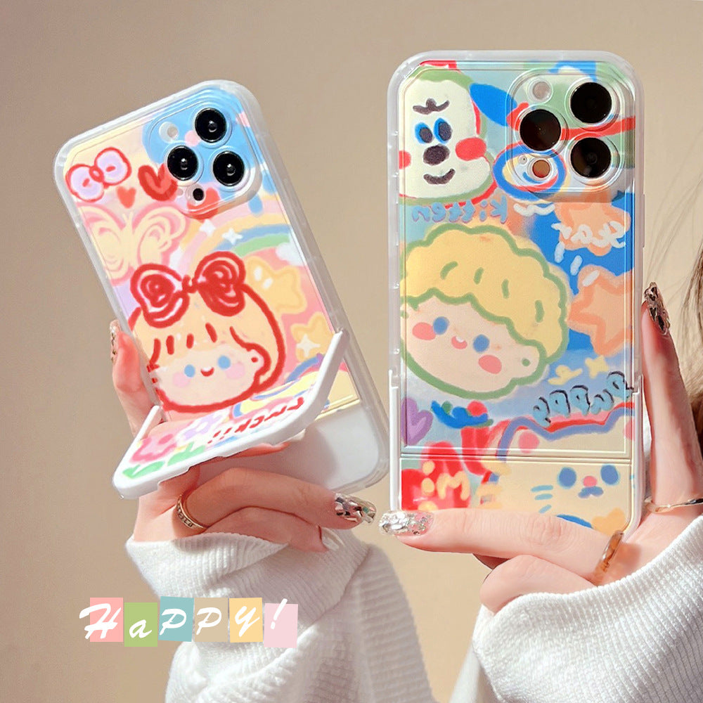 Cartoon Couple Doodle Invisible Stand iPhone Case