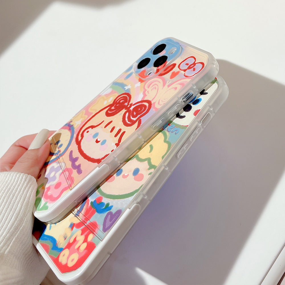 Cartoon Couple Doodle Invisible Stand iPhone Case