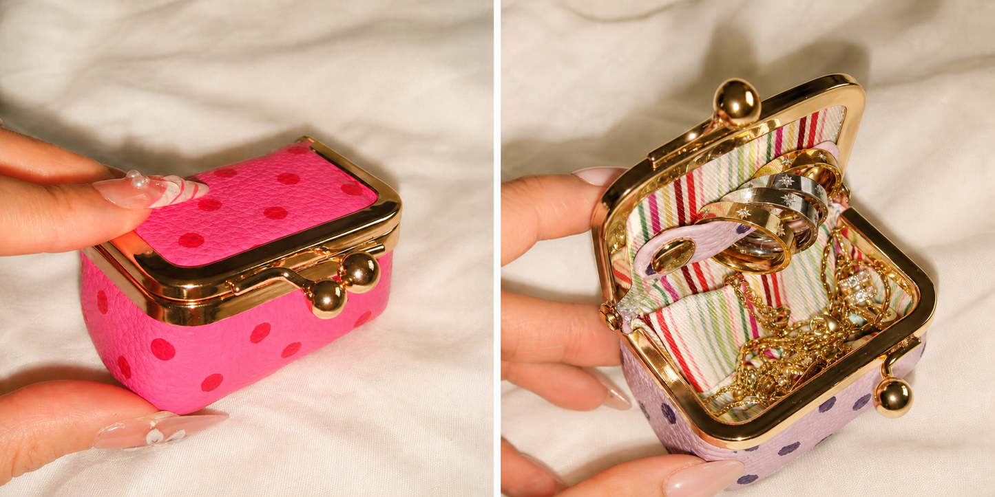 New Retro Mini Polka‑Dot Kiss‑Lock Purse, Portable Jewelry & Coin Pouch for Rings Earrings Necklaces