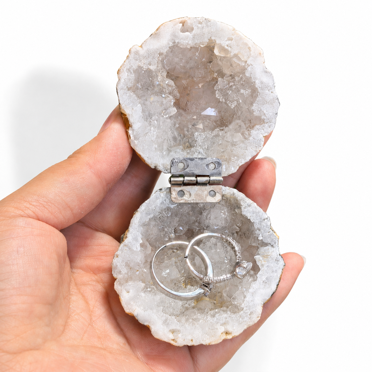 Natural Geode Ring Storage Box | Crystal Cleansing Container, Crystal Specimen Decor