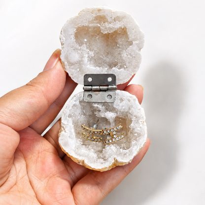 Natural Geode Ring Storage Box | Crystal Cleansing Container, Crystal Specimen Decor