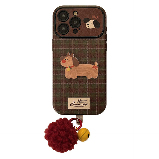 Retro Plaid Pattern Cute Puppy iPhone 16pro Case