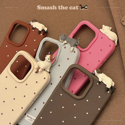 3D Cat Minimalist Polka Dot iPhone 16pro Case