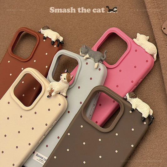 3D Cat Minimalist Polka Dot iPhone 16pro Case
