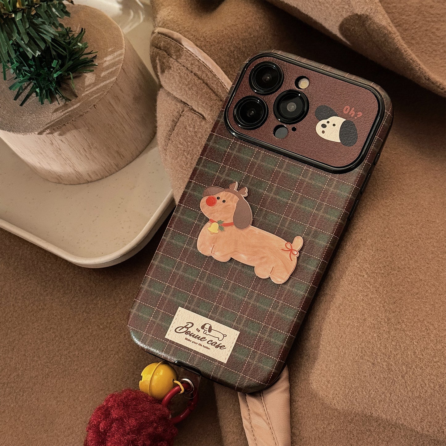 Retro Plaid Pattern Cute Puppy iPhone 16pro Case