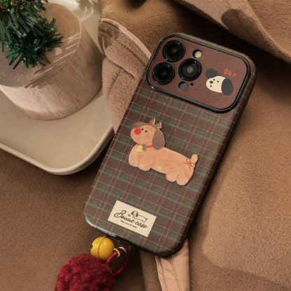 Retro Plaid Pattern Cute Puppy iPhone 16pro Case