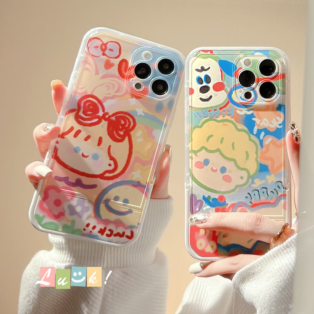 Cartoon Couple Doodle Invisible Stand iPhone Case