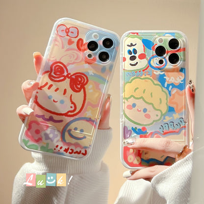 Cartoon Couple Doodle Invisible Stand iPhone Case