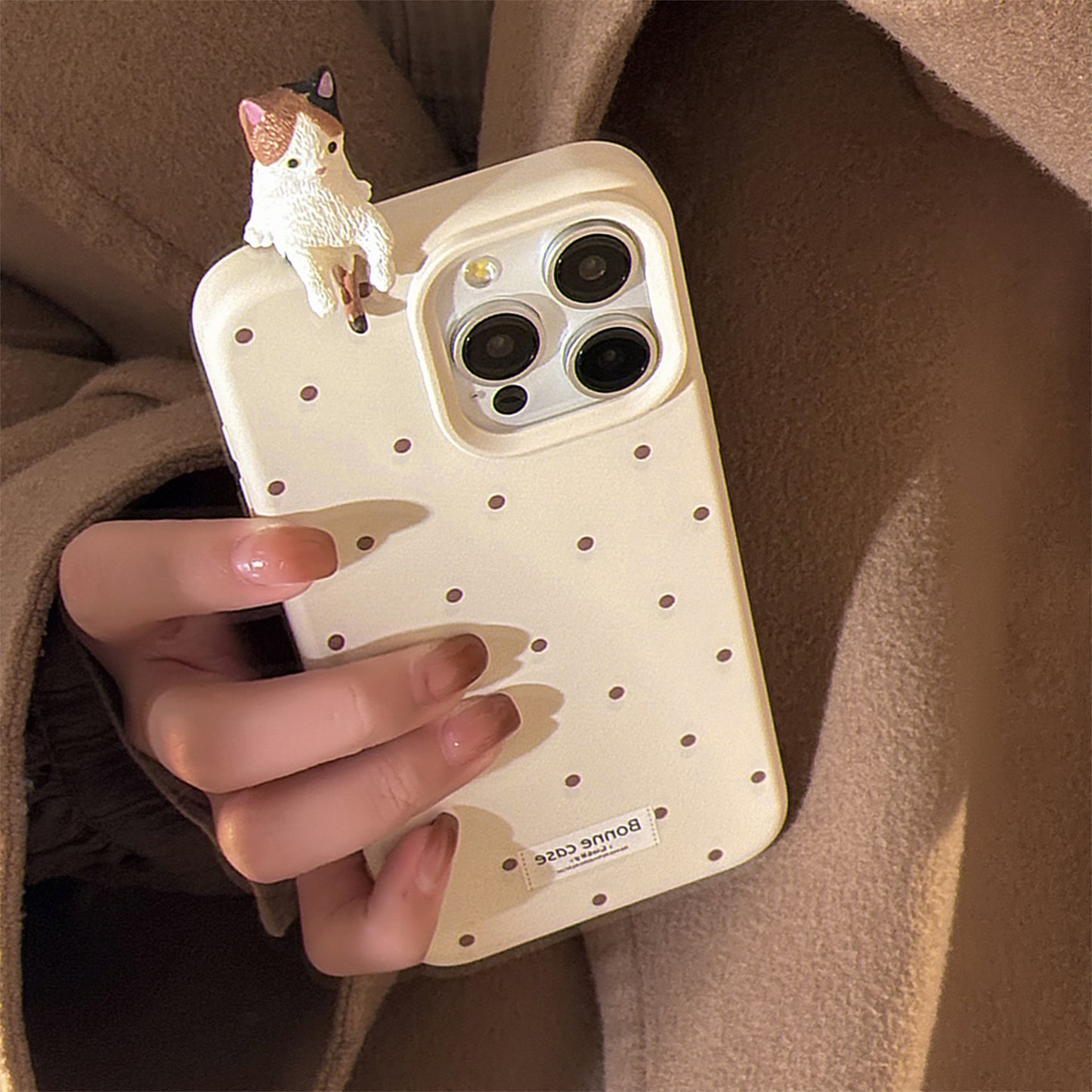 3D Cat Minimalist Polka Dot iPhone 16pro Case