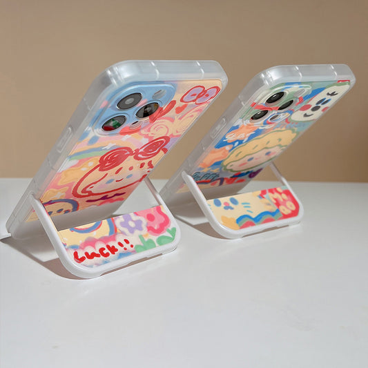 Cartoon Couple Doodle Invisible Stand iPhone Case