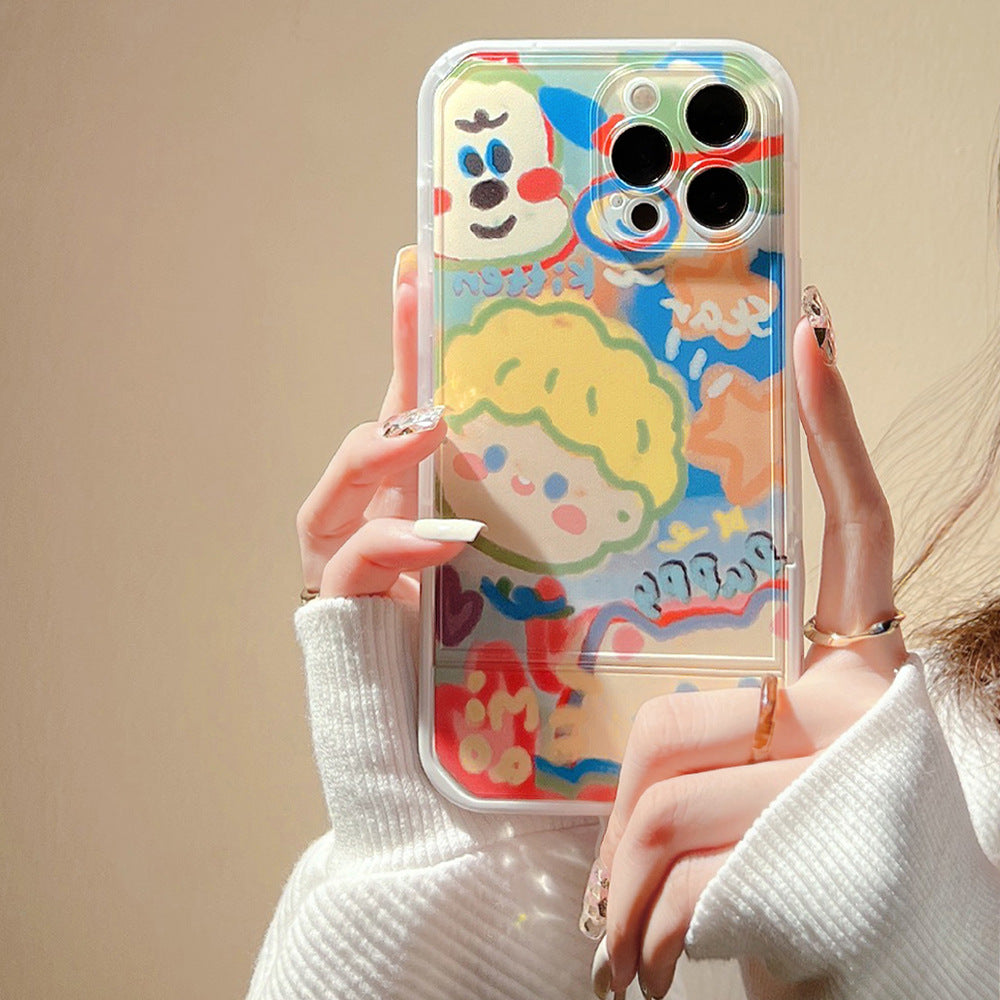 Cartoon Couple Doodle Invisible Stand iPhone Case