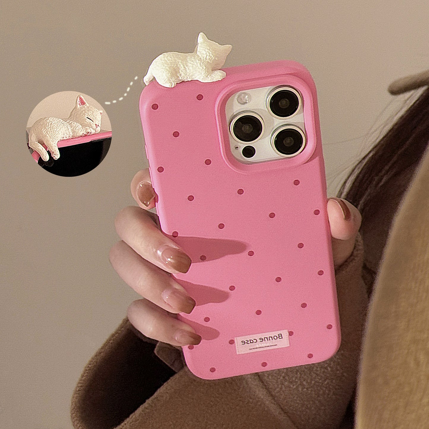 3D Cat Minimalist Polka Dot iPhone 16pro Case
