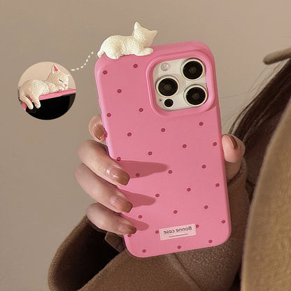 3D Cat Minimalist Polka Dot iPhone 16pro Case