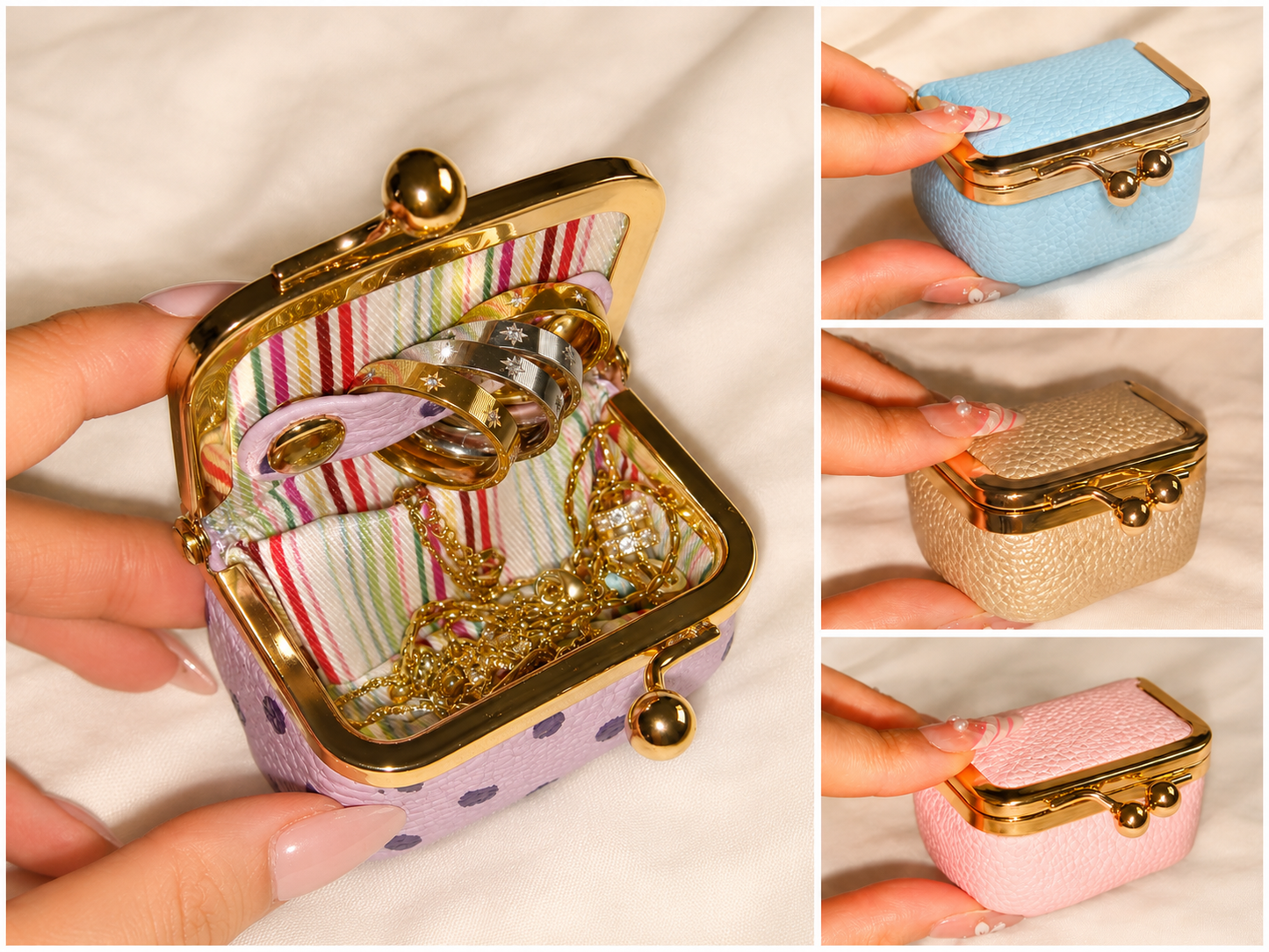New Retro Mini Polka‑Dot Kiss‑Lock Purse, Portable Jewelry & Coin Pouch for Rings Earrings Necklaces