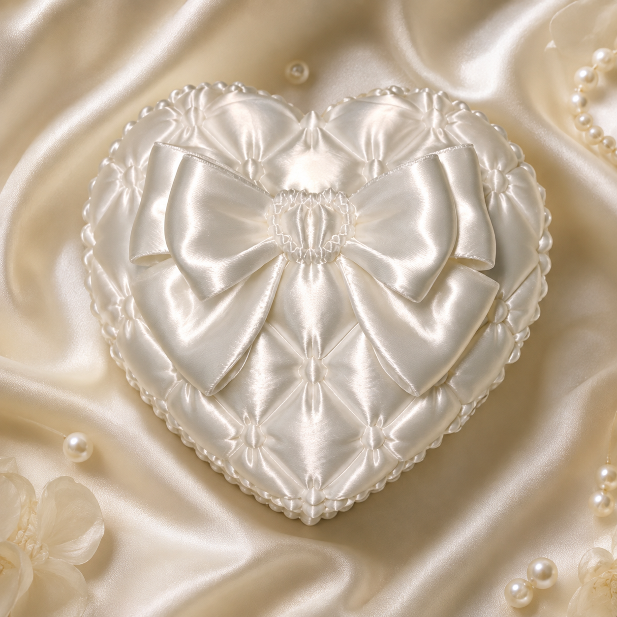 3D‑Printed Heart Bow Jewelry Box, Silk‑Textured Vintage Heart‑Shaped Trinket Storage Case