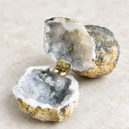 Natural Geode Ring Storage Box | Crystal Cleansing Container, Crystal Specimen Decor