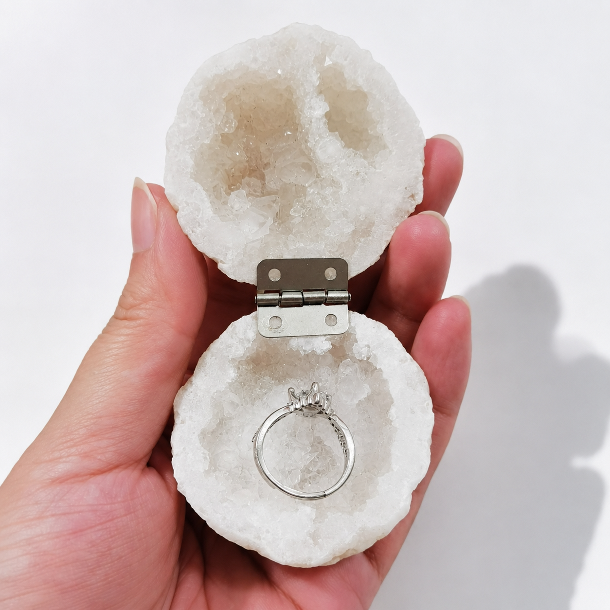Natural Geode Ring Storage Box | Crystal Cleansing Container, Crystal Specimen Decor