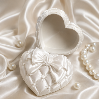 3D‑Printed Heart Bow Jewelry Box, Silk‑Textured Vintage Heart‑Shaped Trinket Storage Case
